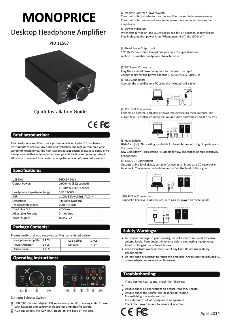 Page 1 de la notice Manuel utilisateur Monoprice 11567
