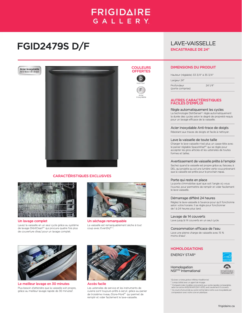 Page 1 of the manual Technical Sheet Frigidaire FGID2479SF