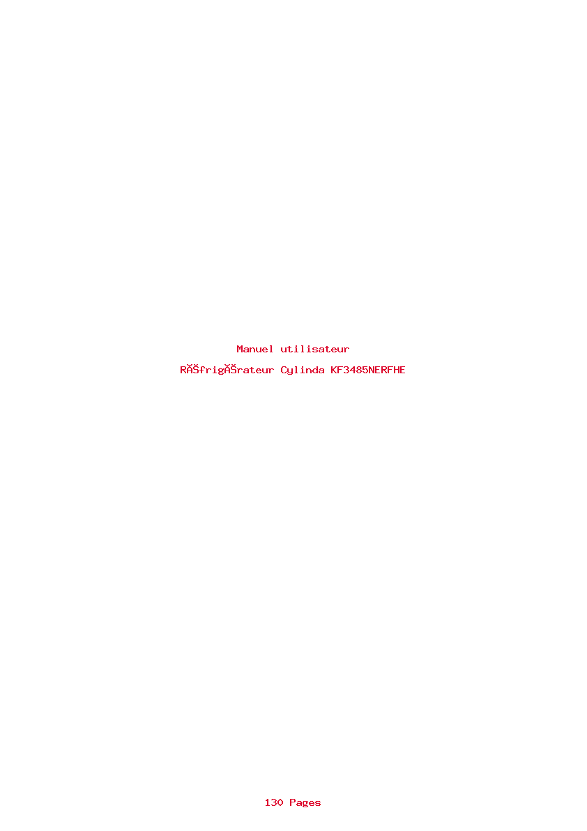 Page 1 de la notice Manuel utilisateur Cylinda KF3485NERFHE