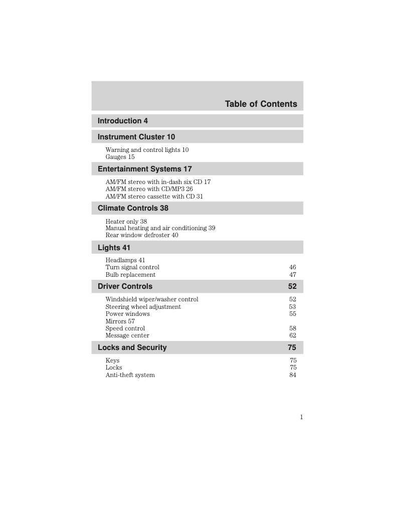 Page 1 de la notice Informations de garantie Ford Escape (2006)