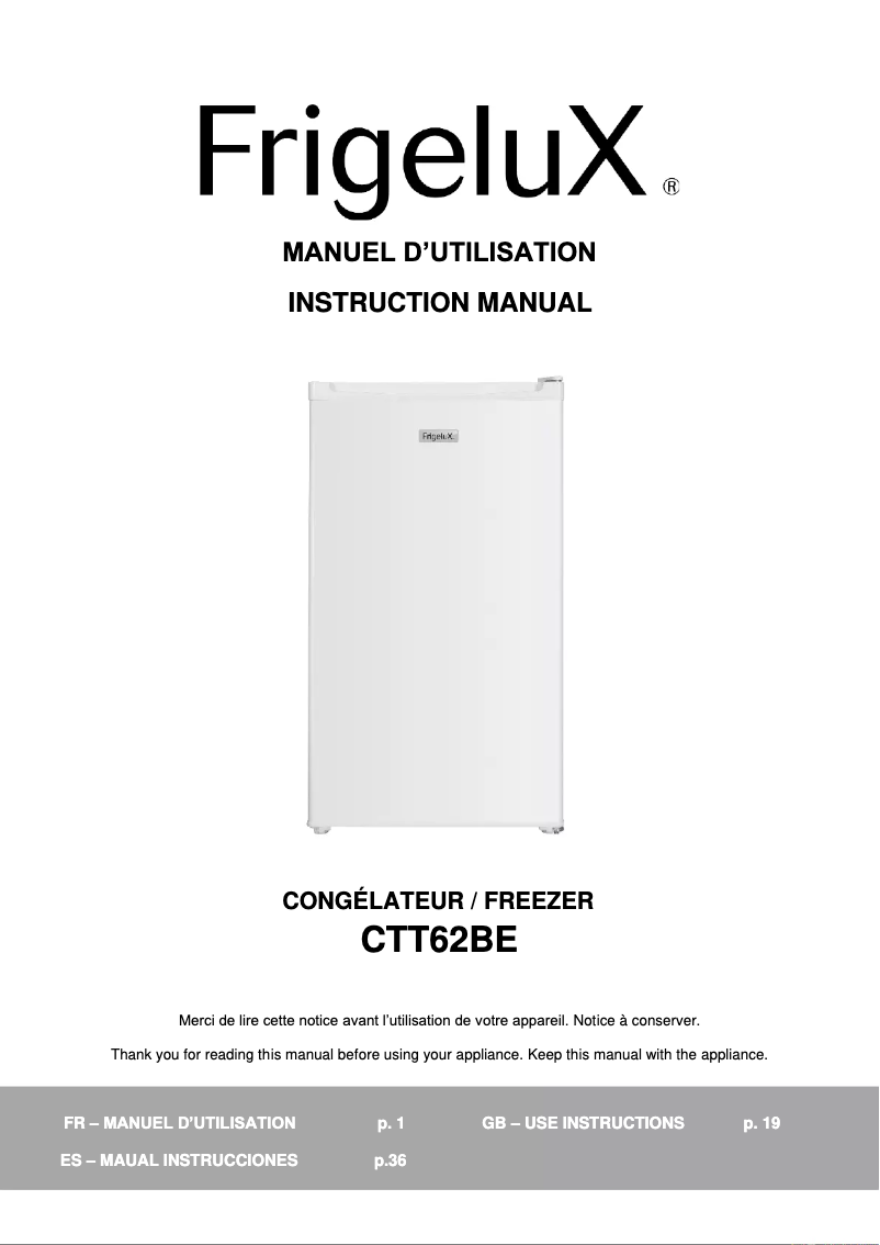 Página 1 del manual Manual de usuario FrigeluX CTT62BE