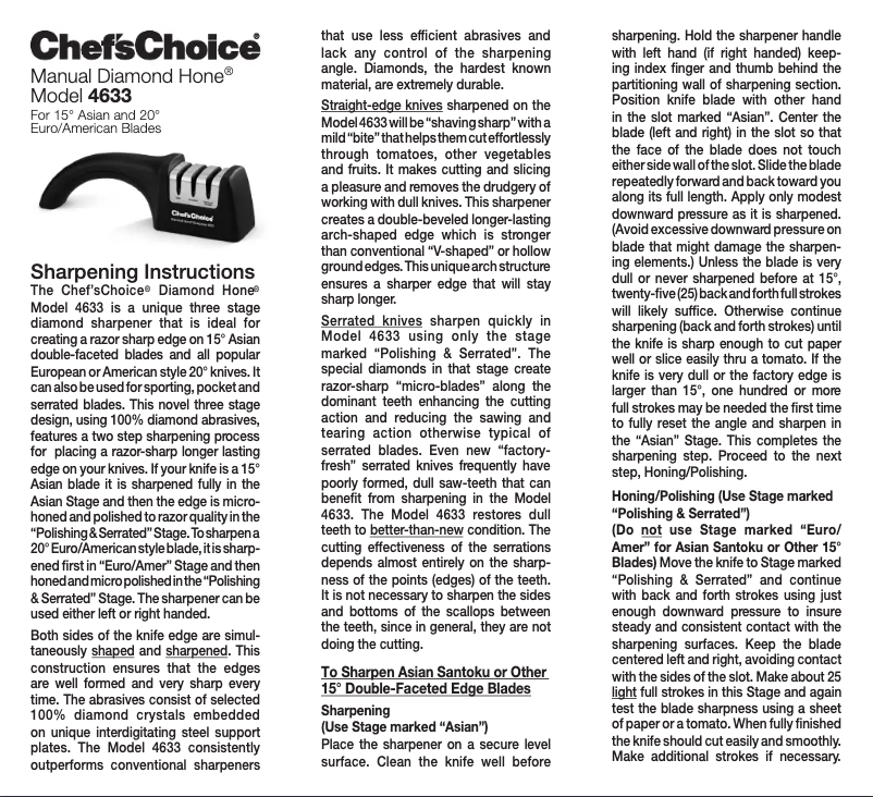 Page 1 de la notice Manuel utilisateur Chef's Choice Diamond Hone 4633