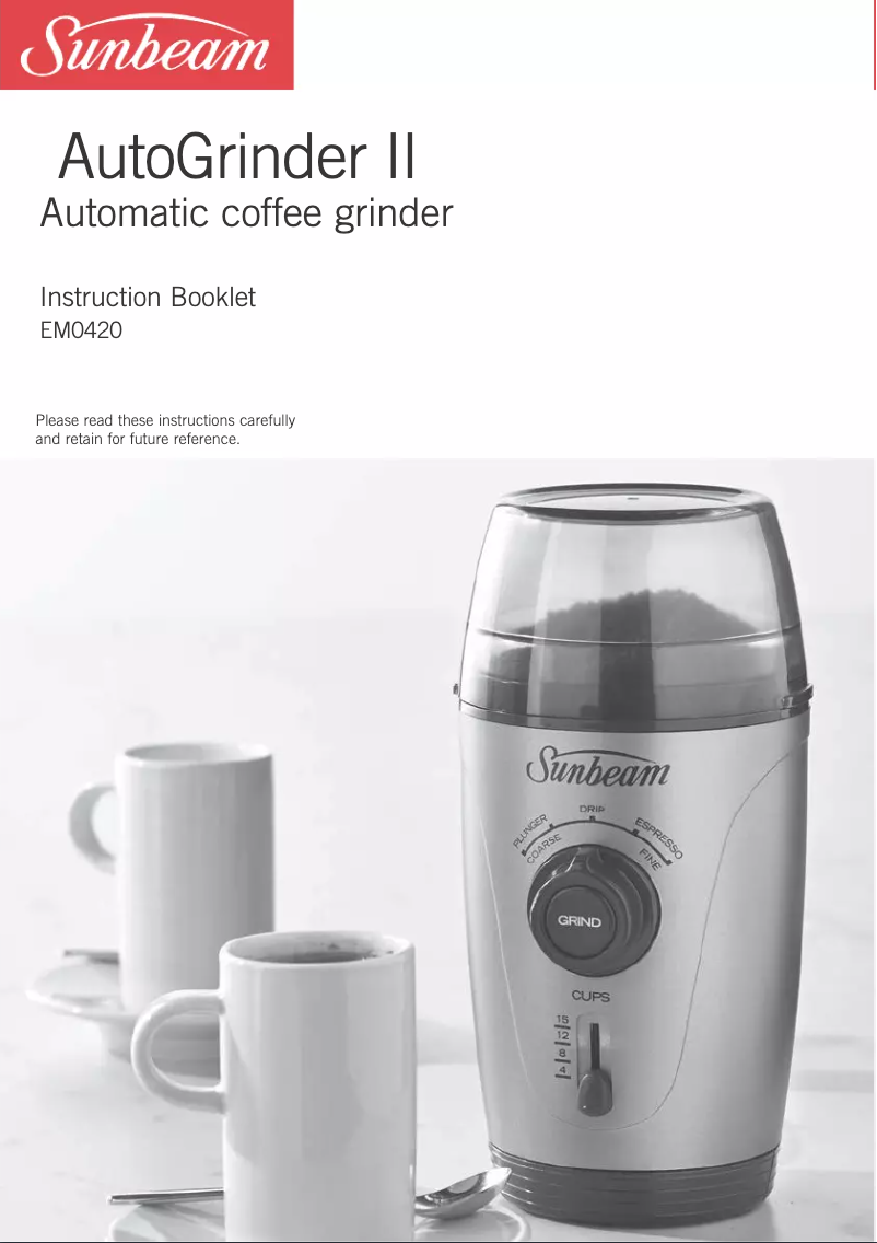Page 1 de la notice Manuel utilisateur Sunbeam AutoGrinder II EM0420