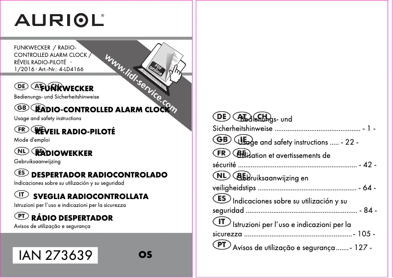 Page 1 de la notice Manuel utilisateur Auriol 4-LD4166 IAN 273639