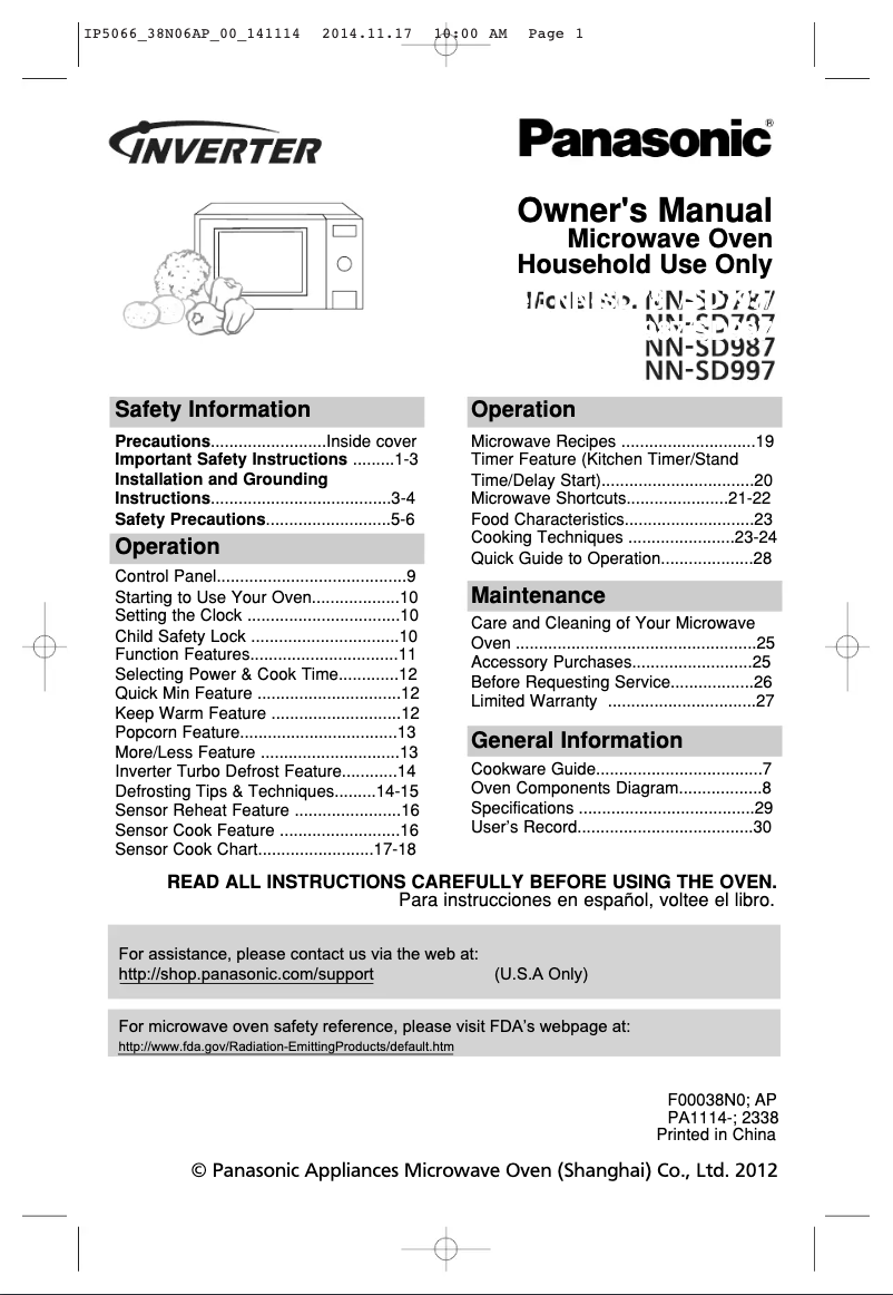 Página 1 del manual Manual de usuario Panasonic NN-SD987