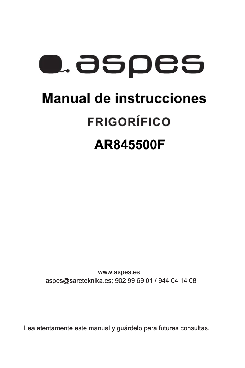 Page 1 de la notice Manuel utilisateur Aspes AR845500F