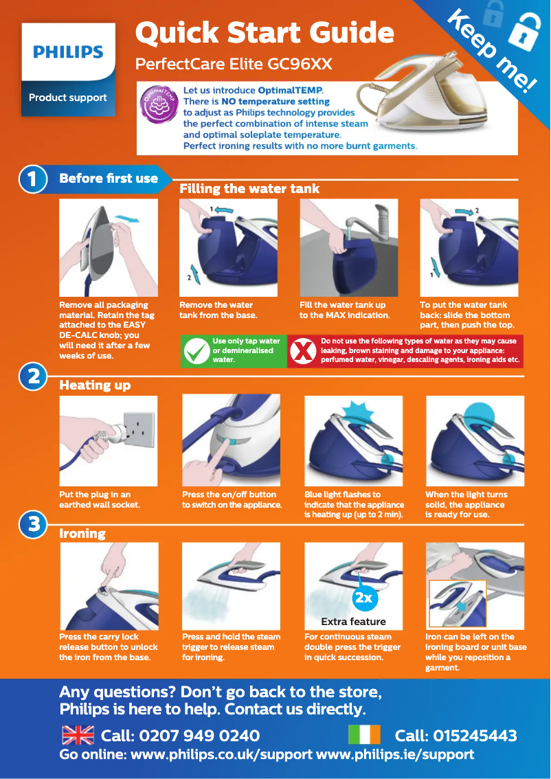 Page n°1 - Guide de démarrage rapide Philips PerfectCare Elite GC9640