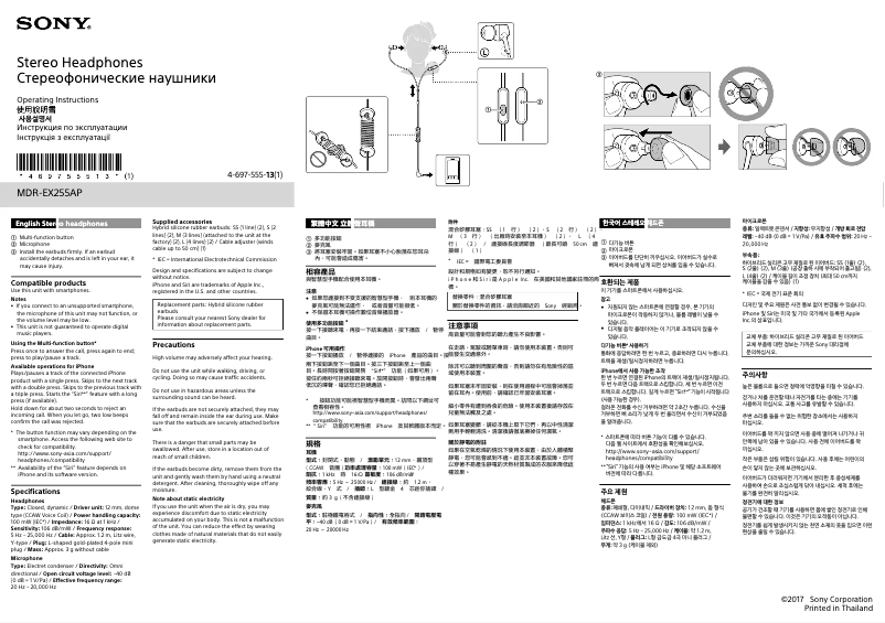 Page n°1 - Manuel utilisateur Sony MDR-EX255AP