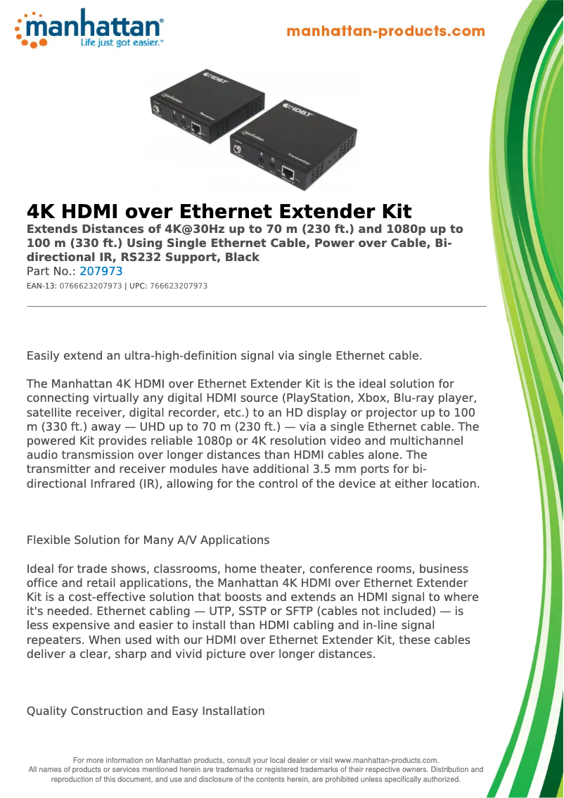 Page 1 de la notice Fiche technique Manhattan 207973