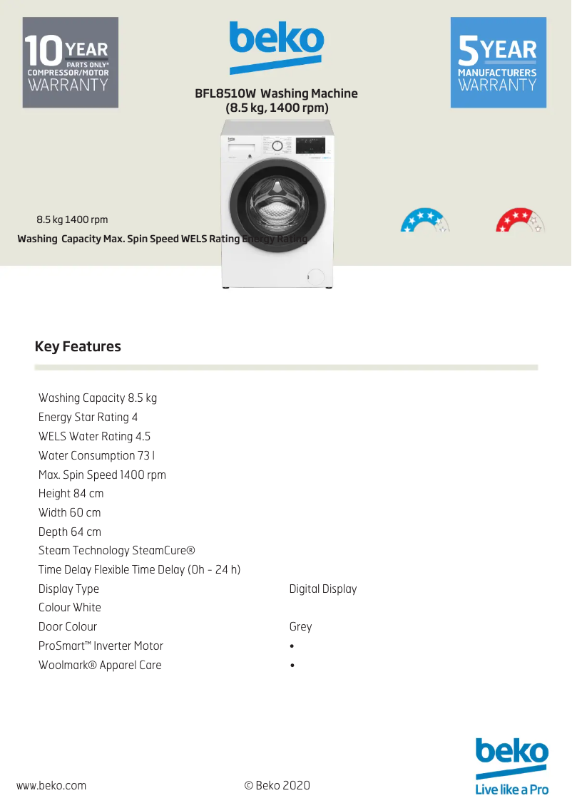 Page 1 de la notice Fiche technique Beko BFL8510W