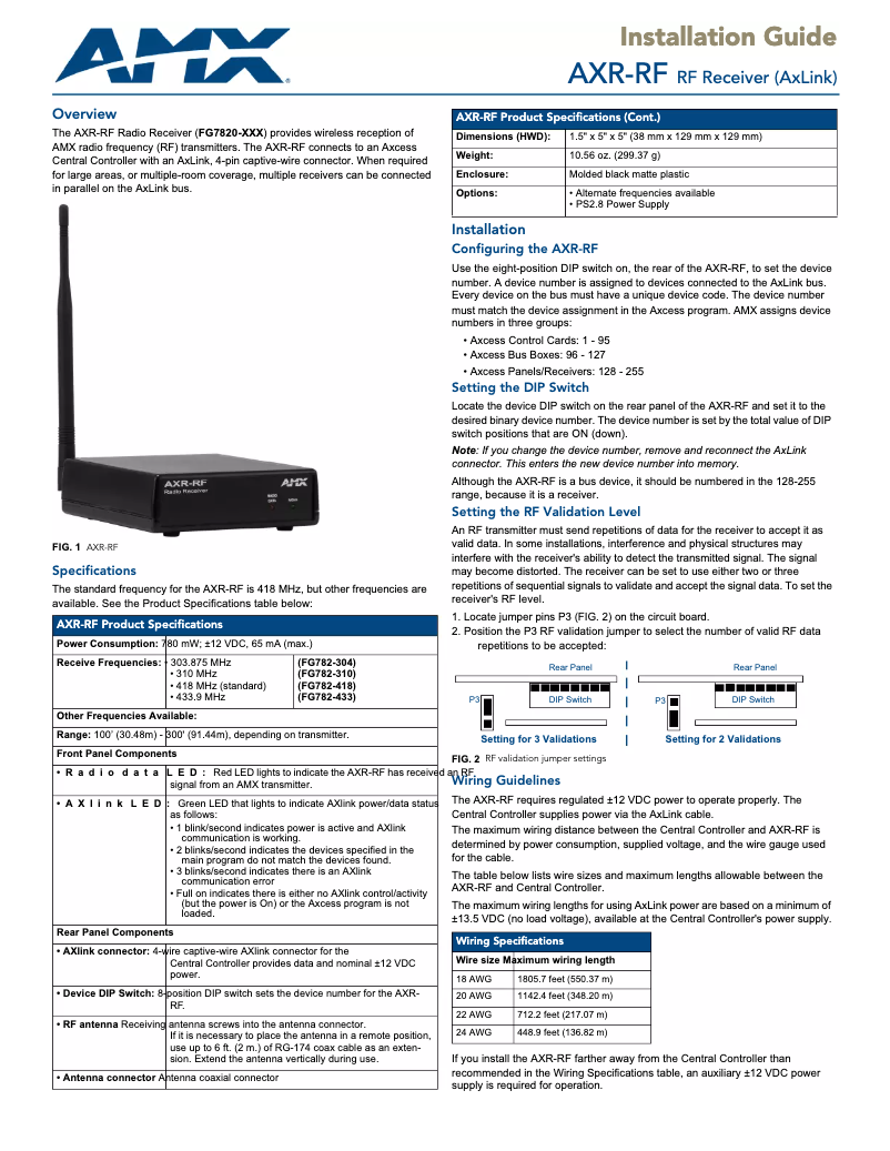 Page 1 de la notice Manuel utilisateur AMX AXR-RF