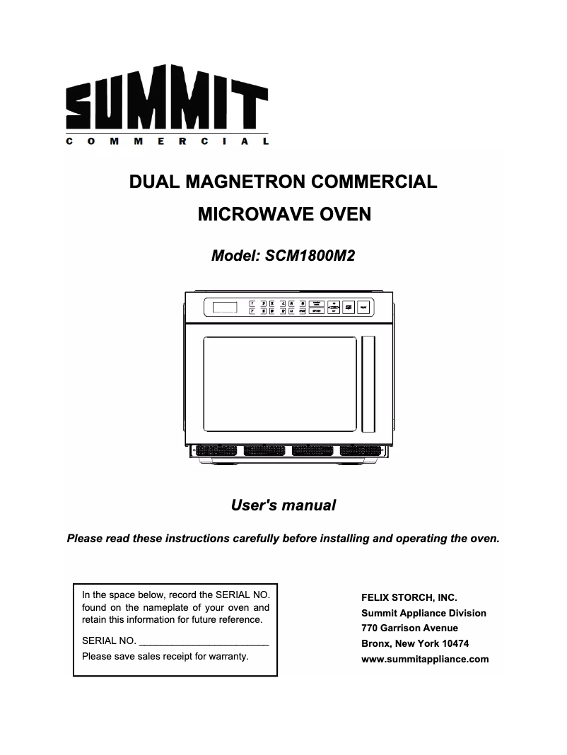 Page 1 de la notice Manuel d'utilisation et d'entretien Summit SCM1800M2