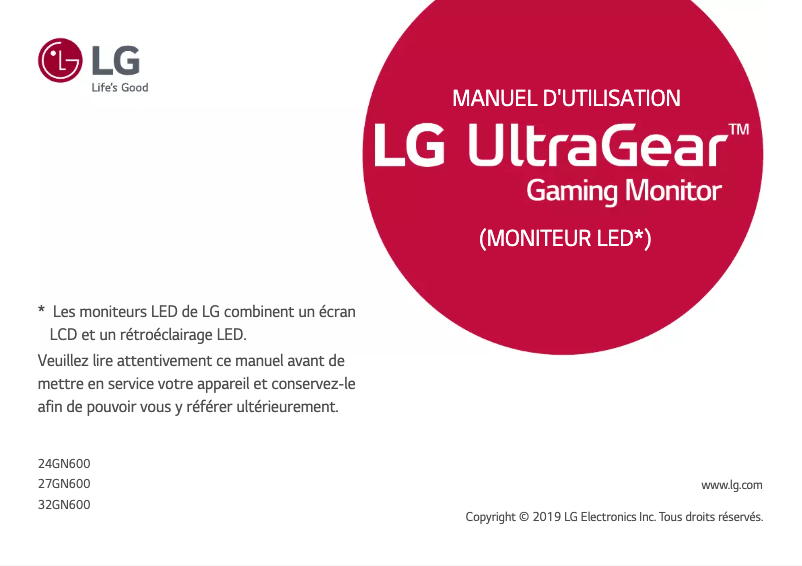 Page 1 de la notice Manuel utilisateur LG UltraGear 24GN600