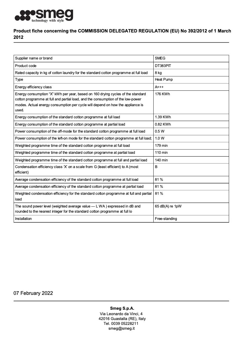 Página 1 del manual Folleto Smeg DT383PIT