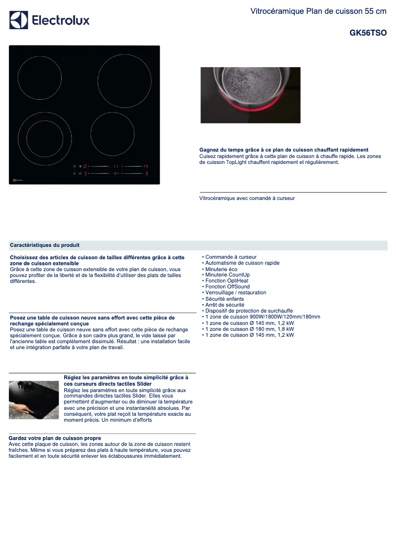 Página 1 del manual Ficha técnica Electrolux GK56TSO