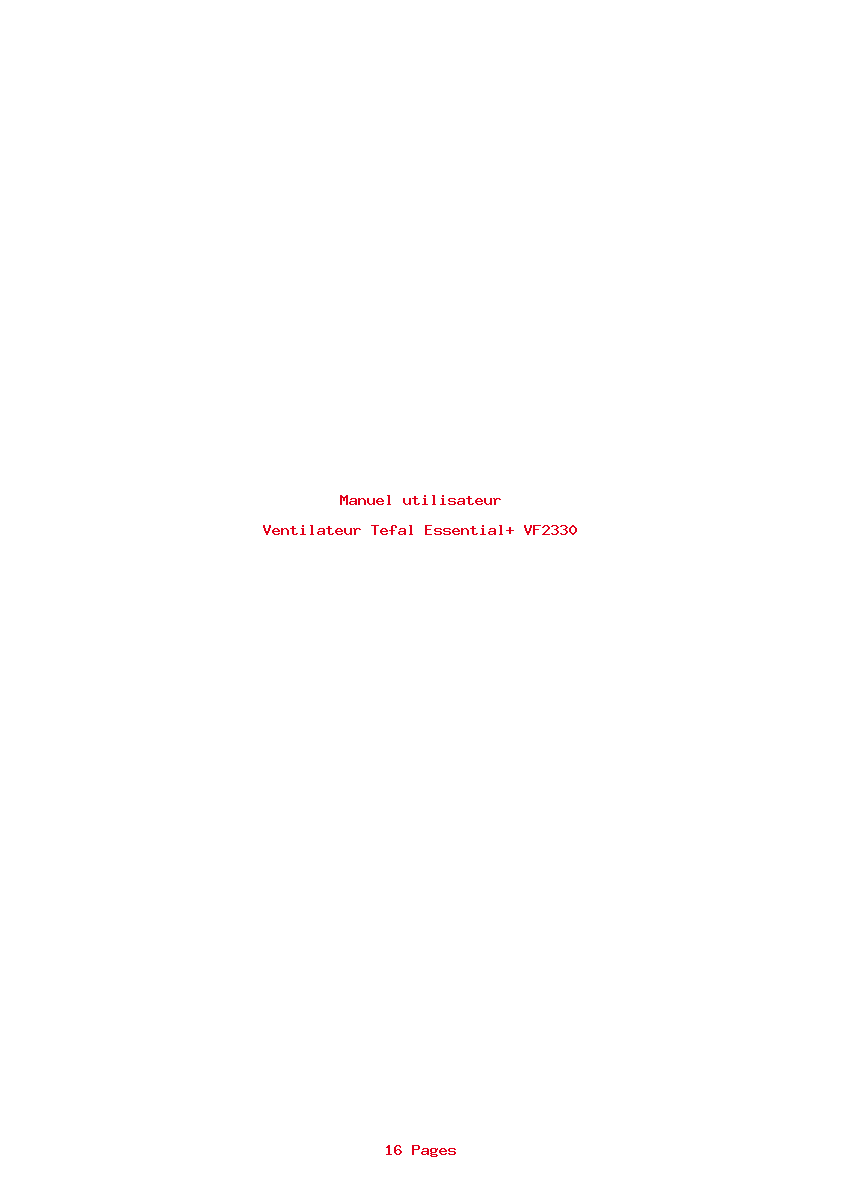 Page 1 de la notice Manuel utilisateur Tefal Essential+ VF2330