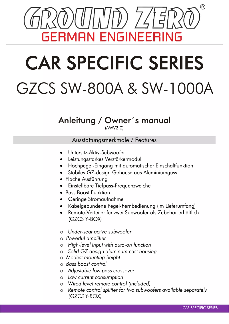 Page 1 de la notice Manuel utilisateur Ground Zero GZCS SW-1000A