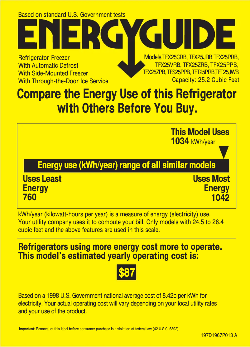 Page n°1 - Label énergétique GE TFX25JRBAA