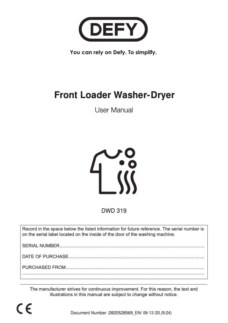 Page 1 de la notice Manuel utilisateur Defy DWD319