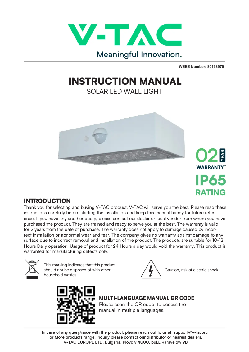 Page 1 de la notice Manuel utilisateur V-TAC VT-403