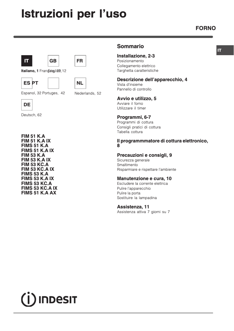 Página 1 del manual Manual de usuario Indesit FIMS51 KA IX S