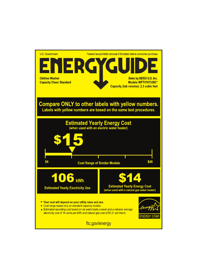 Page 1 de la notice Label énergétique Beko WFTV10733XC