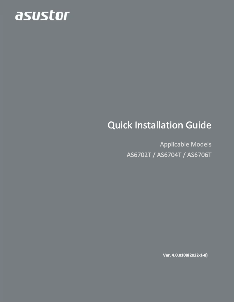 Page 1 de la notice Manuel utilisateur Asustor AS6704T