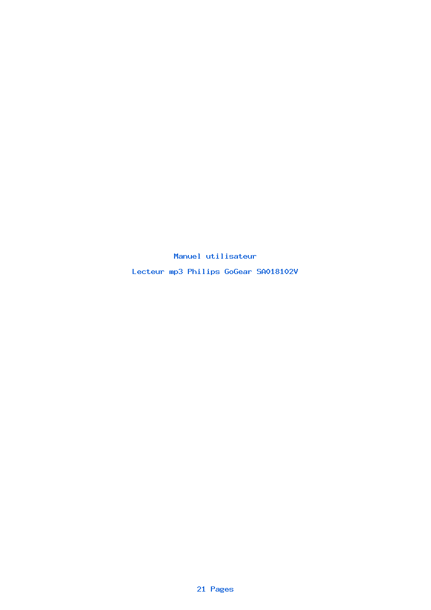 Page 1 de la notice Manuel utilisateur Philips GoGear SA018102V