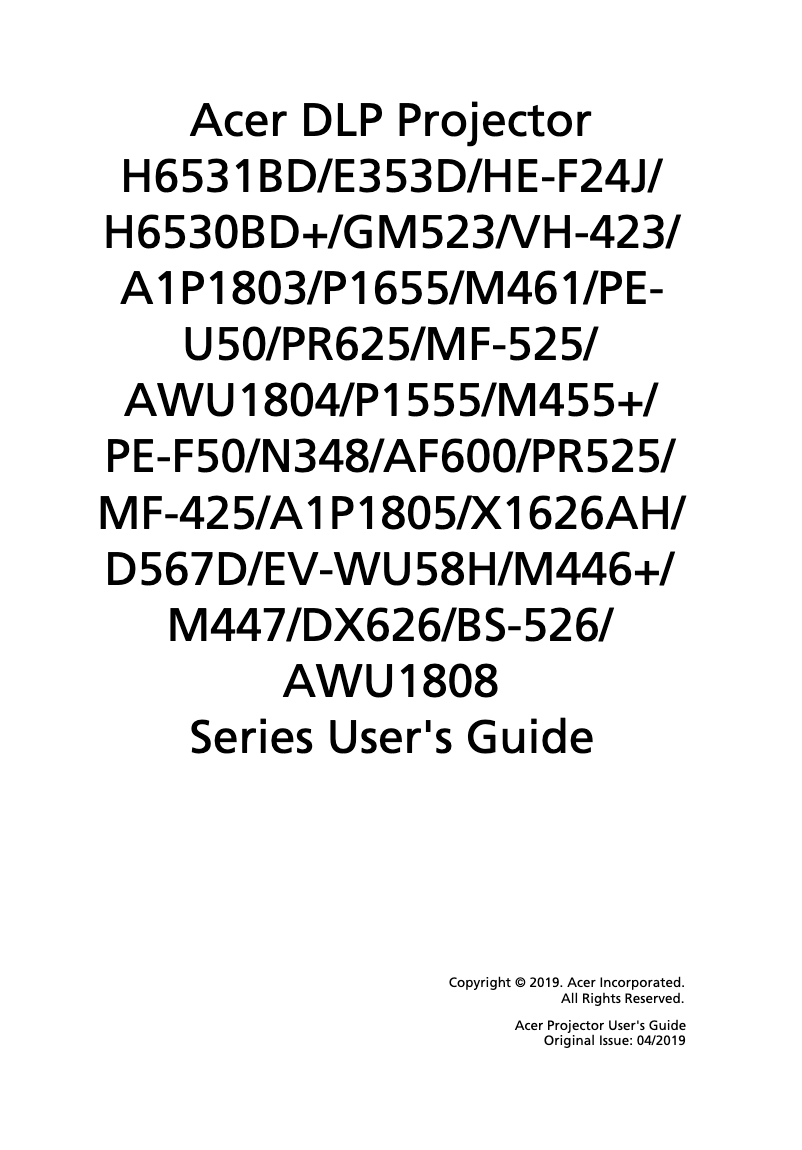 Page 1 de la notice Manuel utilisateur Acer Essential P1655
