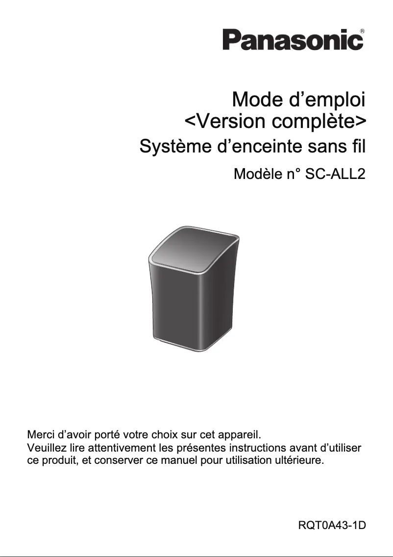 Page 1 de la notice Manuel utilisateur Panasonic SC-ALL2