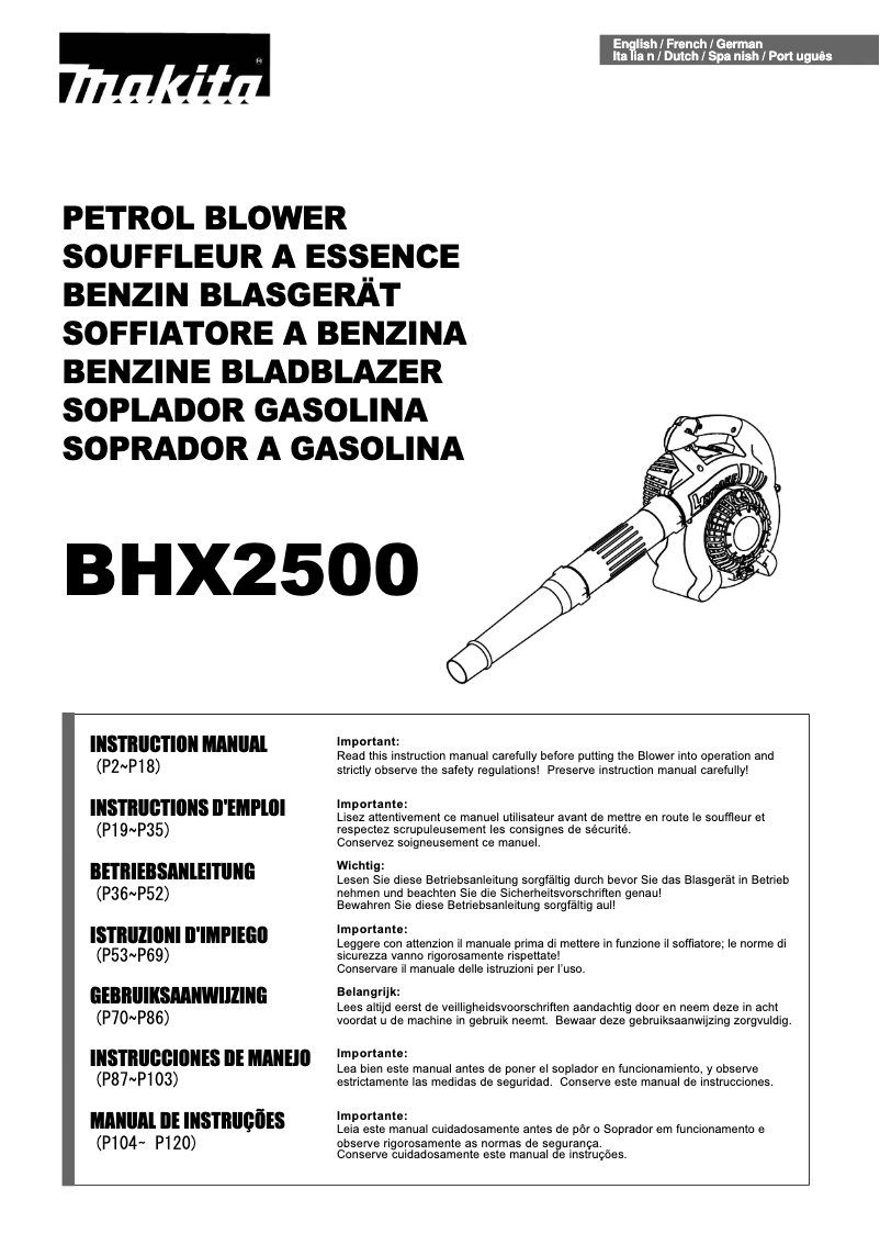 Page 1 de la notice Manuel utilisateur Makita BHX2500