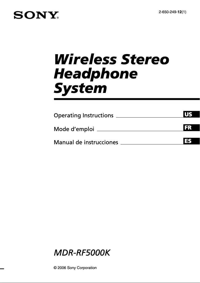 Page 1 de la notice Manuel utilisateur Sony MDR-RF5000K