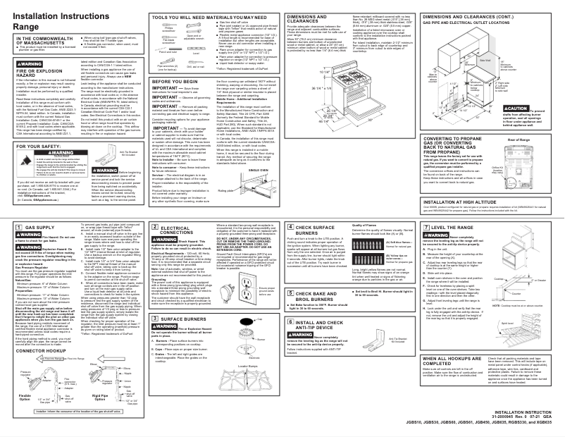 Page 1 de la notice Guide d'installation GE JGBS60DEKWW