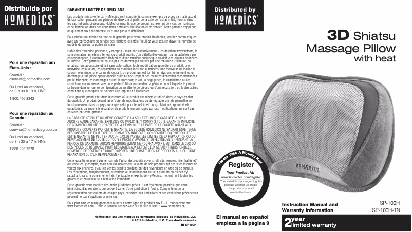 Page 1 of the manual User Manual Homedics Shiatsu SP-100H