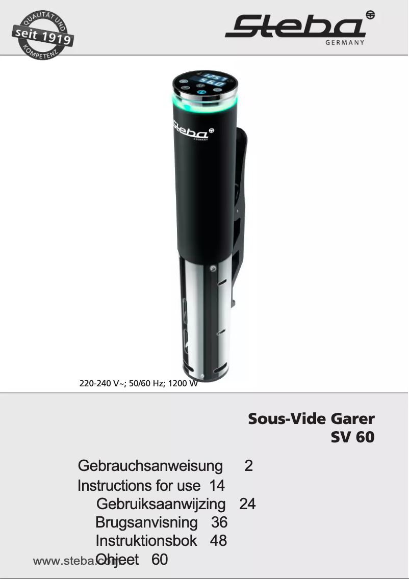 Page 1 de la notice Manuel utilisateur Steba SV 60