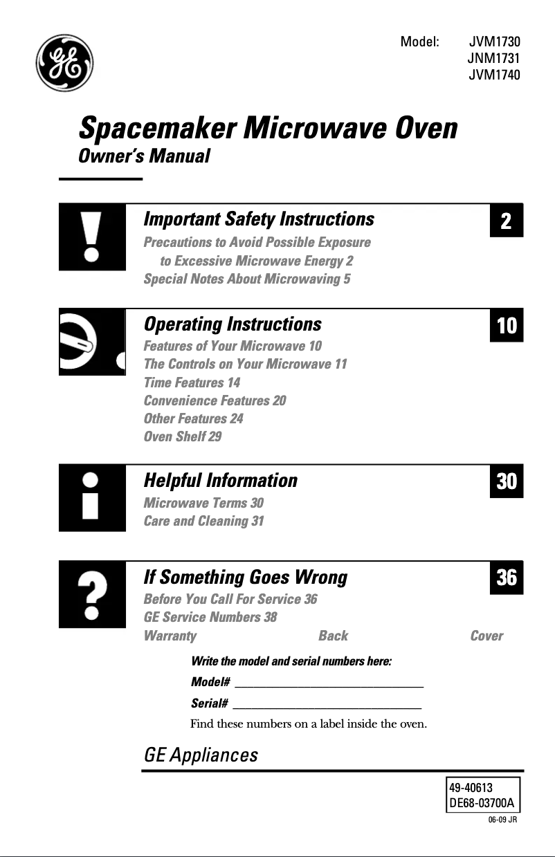 Page 1 of the manual User Manual GE JVM1730