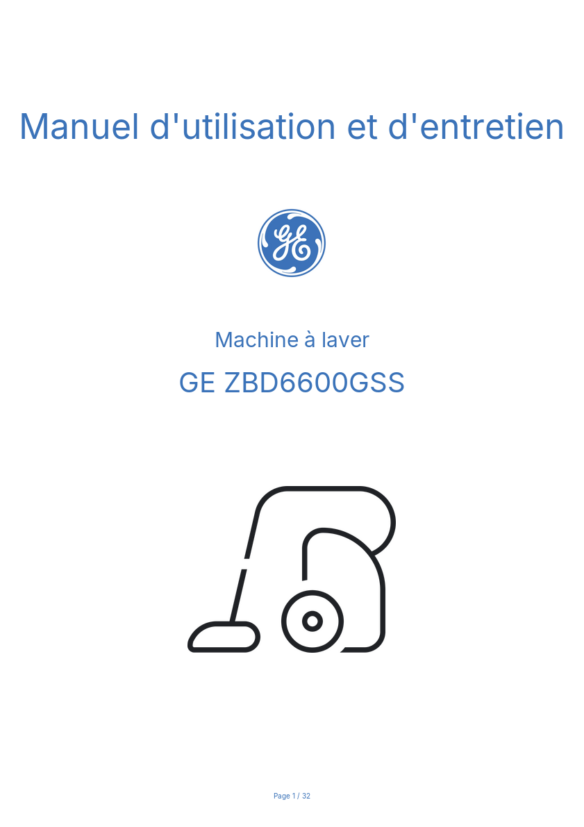 Page 1 de la notice Manuel d'utilisation et d'entretien GE ZBD6600GSS