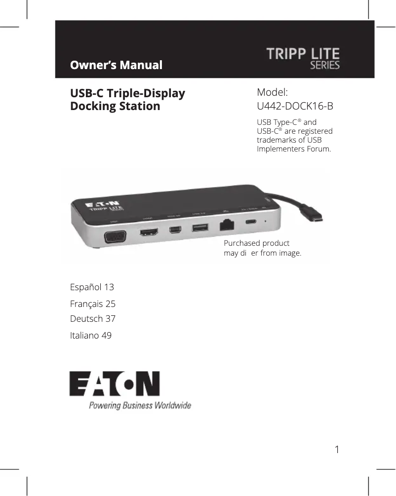 Página 1 del manual Manual de usuario Tripp Lite U442-DOCK16-B