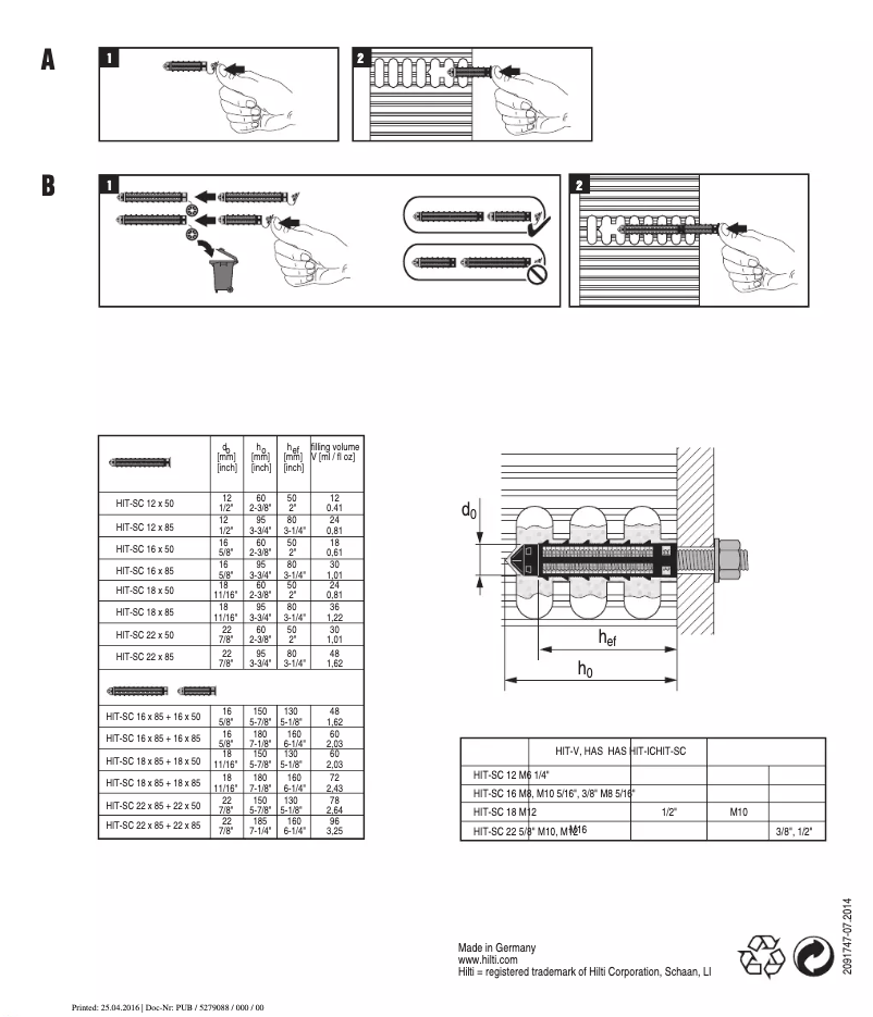Page 1 de la notice Manuel utilisateur Hilti HIT-SC