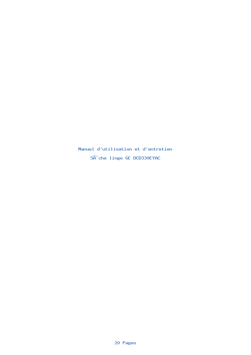 Page 1 de la notice Manuel d'utilisation et d'entretien GE DCD330EYAC