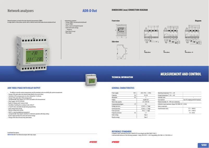 Page 1 de la notice Fiche technique Vemer ADR-D Out