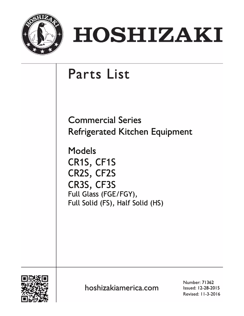 Page 1 de la notice Manuel utilisateur Hoshizaki Commercial CF2S-FGE