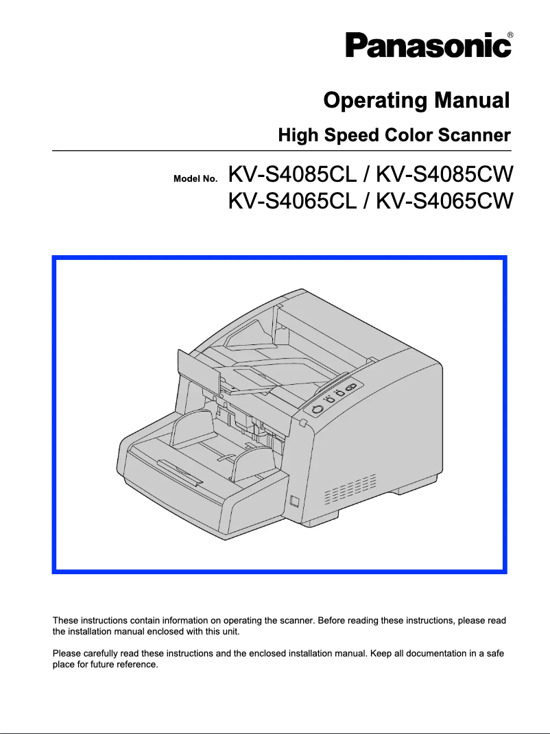 Page 1 de la notice Manuel utilisateur Panasonic KV-S4065CW