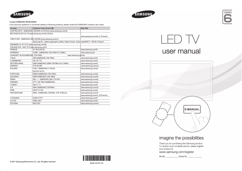 Page 1 de la notice Manuel utilisateur Samsung UE46D6305SS