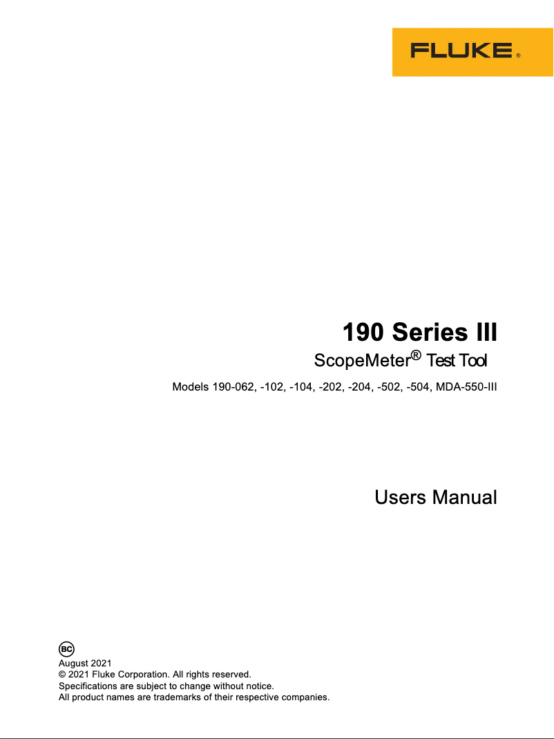 Page 1 de la notice Manuel utilisateur Fluke ScopeMeter 190