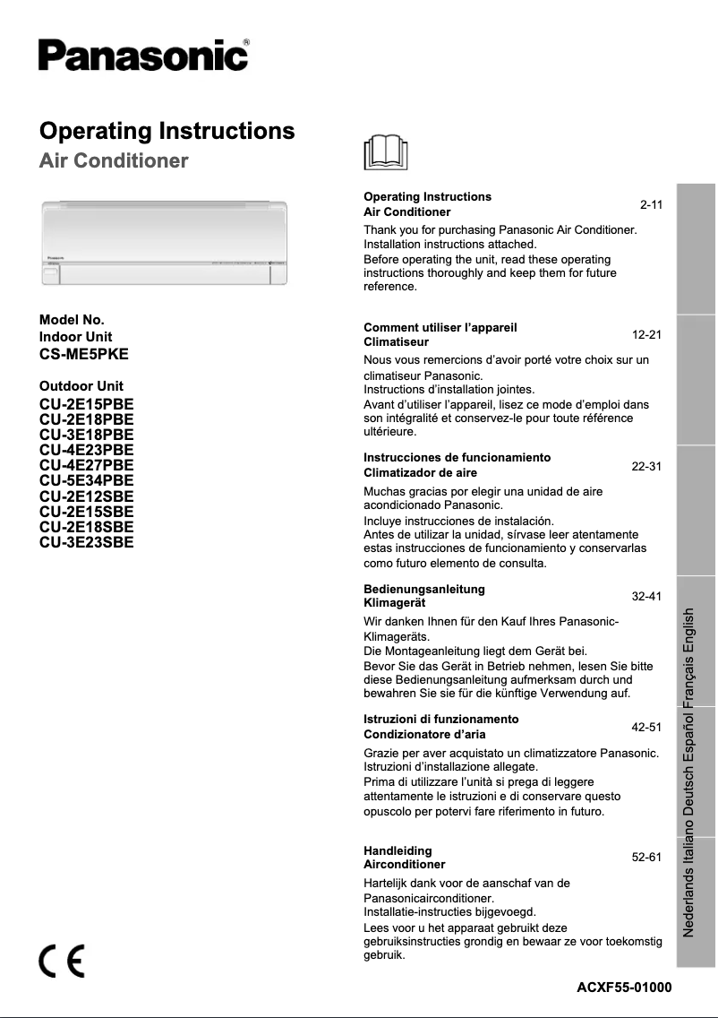 Page 1 de la notice Manuel utilisateur Panasonic CS-ME5PKE