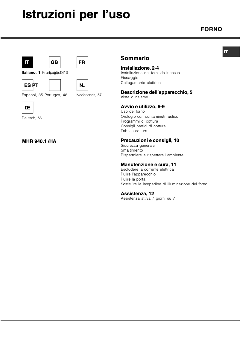 Page 1 de la notice Manuel utilisateur Hotpoint Ariston Deco MHR 940.1 (OW) /HA