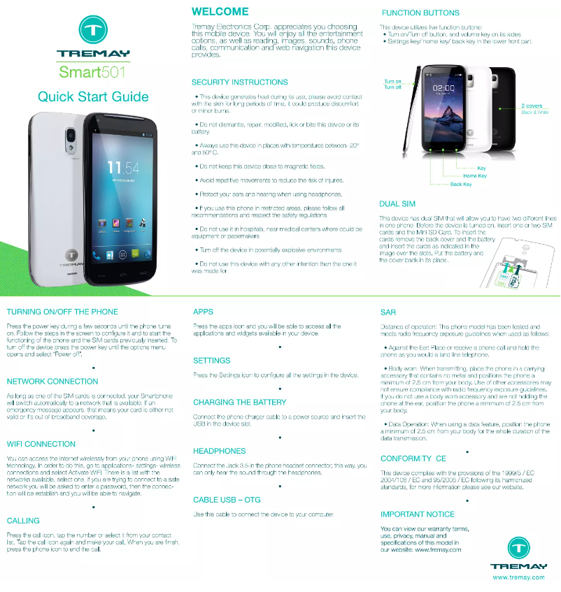 Page 1 de la notice Manuel utilisateur Tremay Smart 501