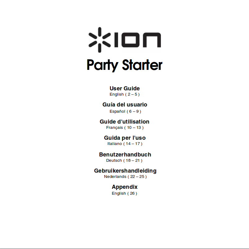 Page 1 de la notice Manuel utilisateur ION Party Starter