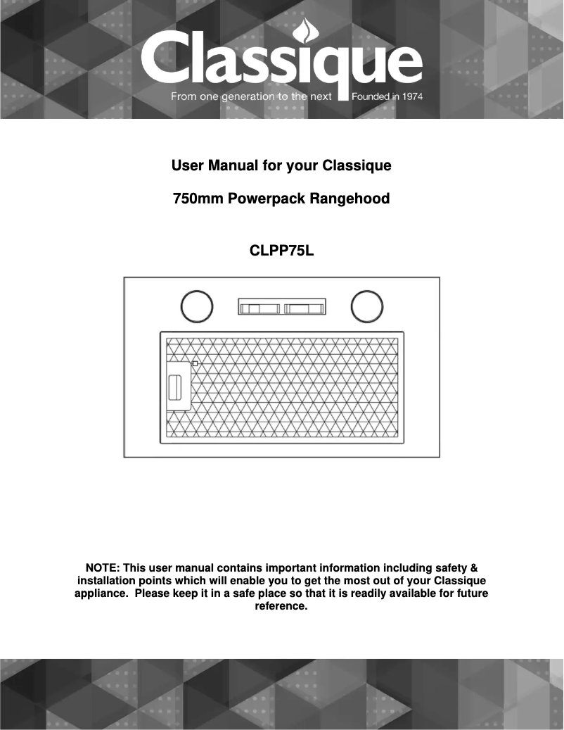 Page 1 de la notice Manuel utilisateur Classique CLPP75L